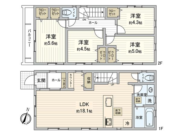 府中市南町2丁目 新築戸建 4号棟 間取図(平面図) 府中市南町2丁目 新築戸建 4号棟 間取図(平面図)