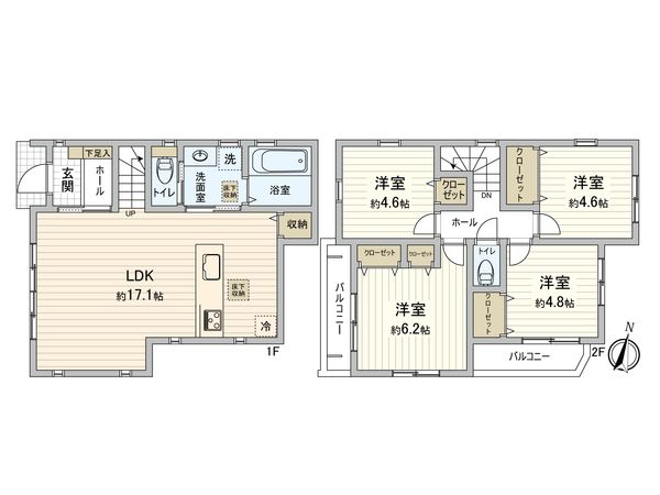 府中市南町2丁目 新築戸建 5号棟 間取図(平面図) 府中市南町2丁目 新築戸建 5号棟 間取図(平面図)