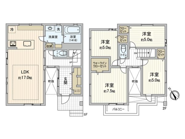 府中市四谷2丁目 新築戸建B号棟 間取図(平面図) 府中市四谷2丁目 新築戸建B号棟 間取図(平面図)