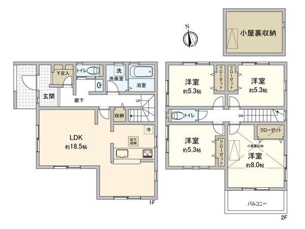 府中市西府町1丁目 新築戸建 3号棟 間取図(平面図) 府中市西府町1丁目 新築戸建 3号棟 間取図(平面図)