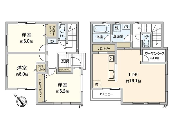 府中市西府町3丁目 新築戸建 2号棟 間取図(平面図) 府中市西府町3丁目 新築戸建 2号棟 間取図(平面図)