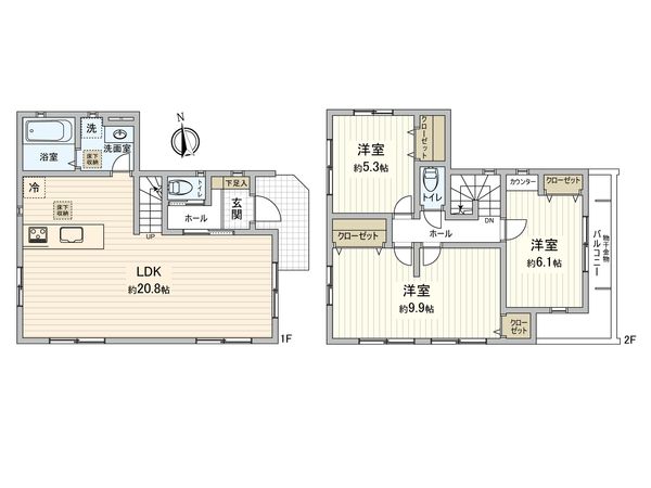 府中市若松町4丁目 新築戸建 2号棟 間取図(平面図) 府中市若松町4丁目 新築戸建 2号棟 間取図(平面図)