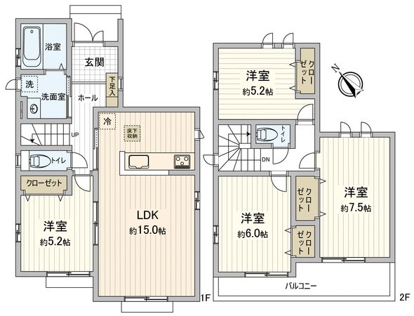 府中市四谷5丁目 新築戸建 A号棟 間取図(平面図) 府中市四谷5丁目 新築戸建 A号棟 間取図(平面図)