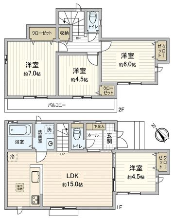 府中市四谷5丁目 新築戸建 D号棟 間取図(平面図) 府中市四谷5丁目 新築戸建 D号棟 間取図(平面図)