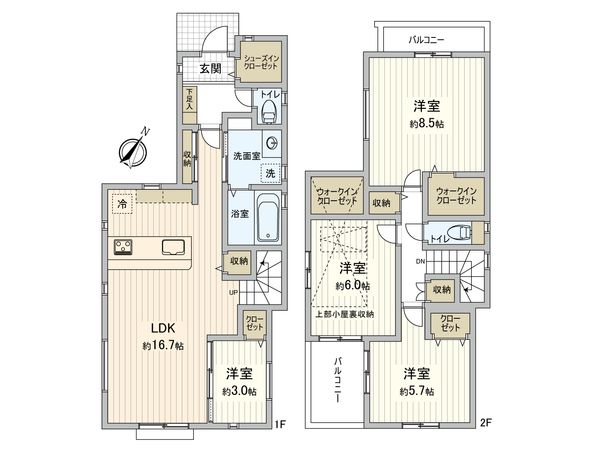 府中市是政6丁目 新築戸建 A号棟 間取図(平面図) 府中市是政6丁目 新築戸建 A号棟 間取図(平面図)