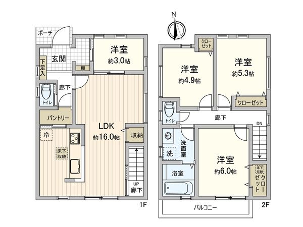 府中市日新町4丁目 新築戸建 3号棟 間取図(平面図) 府中市日新町4丁目 新築戸建 3号棟 間取図(平面図)