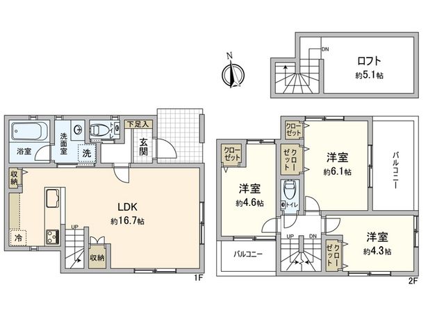 府中市小柳町4丁目 A号棟 間取図(平面図) 府中市小柳町4丁目 A号棟 間取図(平面図)