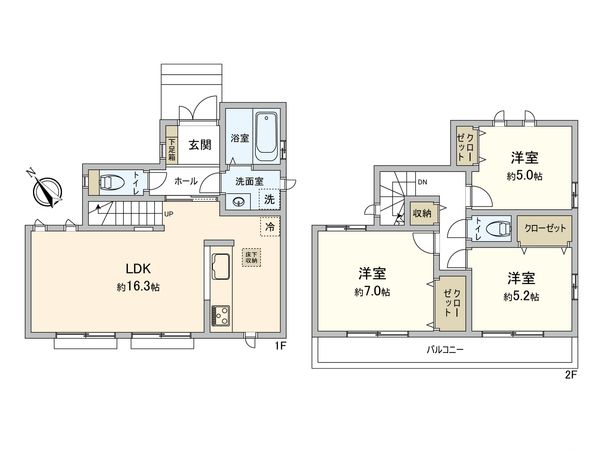 府中市四谷5丁目 新築戸建 B号棟 間取図(平面図) 府中市四谷5丁目 新築戸建 B号棟 間取図(平面図)