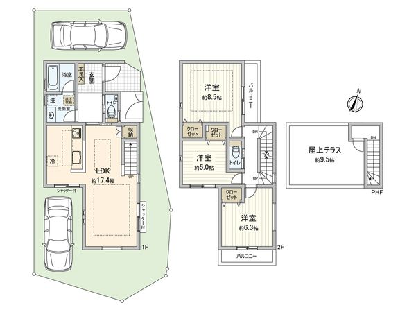 府中市是政3丁目 新築戸建 1号棟 間取図(平面図) 府中市是政3丁目 新築戸建 1号棟 間取図(平面図)