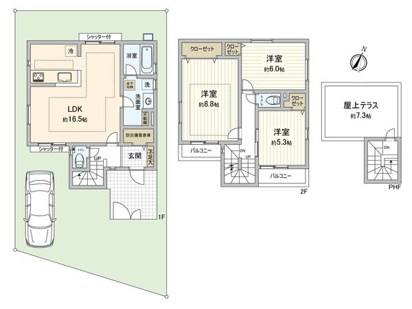 府中市是政3丁目 新築戸建 2号棟 間取図(平面図) 府中市是政3丁目 新築戸建 2号棟 間取図(平面図)