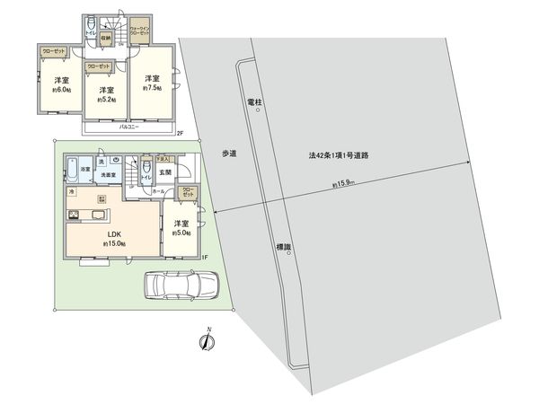 府中市日新町3丁目 新築戸建 D号棟 間取図(平面図) 府中市日新町3丁目 新築戸建 D号棟 間取図(平面図)
