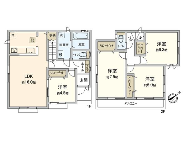 府中市四谷3丁目 新築戸建 B号棟 間取図(平面図) 府中市四谷3丁目 新築戸建 B号棟 間取図(平面図)