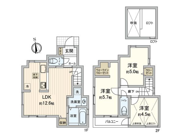府中市西府町5丁目 新築戸建 2号棟 間取図(平面図) 府中市西府町5丁目 新築戸建 2号棟 間取図(平面図)