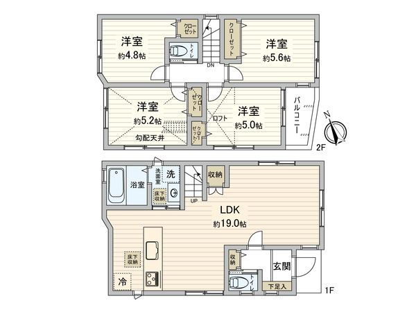 府中市新町1丁目 新築戸建 2号棟 間取図(平面図) 府中市新町1丁目 新築戸建 2号棟 間取図(平面図)