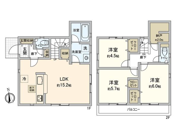 府中市白糸台4丁目 新築戸建 1号棟 間取図(平面図) 府中市白糸台4丁目 新築戸建 1号棟 間取図(平面図)