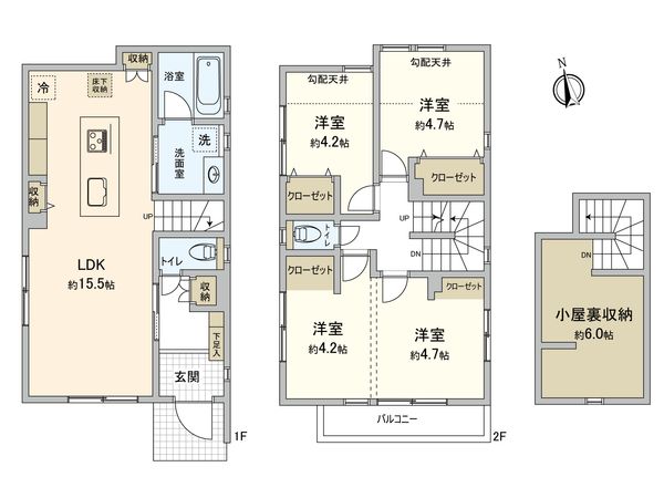 狛江市西野川2丁目 新築戸建 1号棟 間取図(平面図) 狛江市西野川2丁目 新築戸建 1号棟 間取図(平面図)