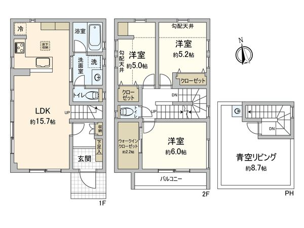 狛江市西野川2丁目 新築戸建 2号棟 間取図(平面図) 狛江市西野川2丁目 新築戸建 2号棟 間取図(平面図)