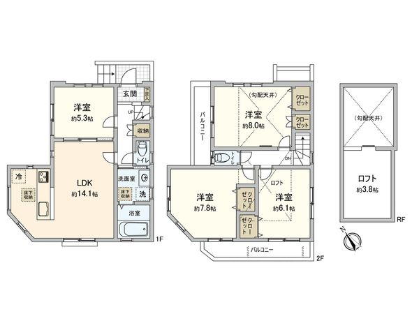世田谷区上祖師谷6丁目 新築戸建 1号棟 間取図(平面図) 世田谷区上祖師谷6丁目 新築戸建 1号棟 間取図(平面図)