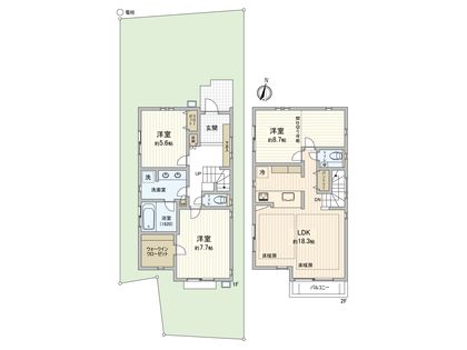 調布市入間町1丁目 新築戸建 B号棟 間取図(平面図)