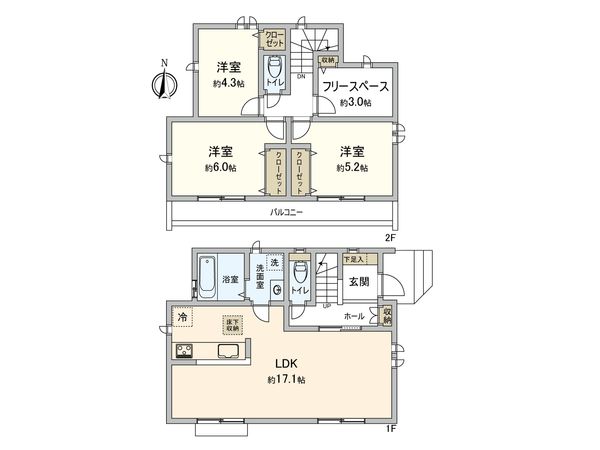 三鷹市北野3丁目 新築戸建 F号棟 間取図(平面図)