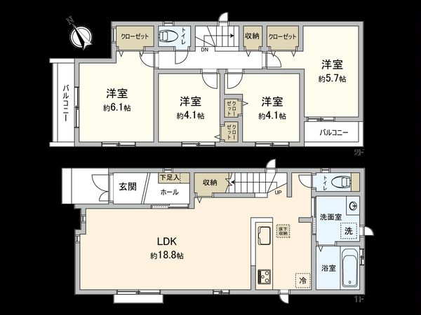 狛江市中和泉2丁目 新築戸建 間取図(平面図) 狛江市中和泉2丁目 新築戸建 間取図(平面図)