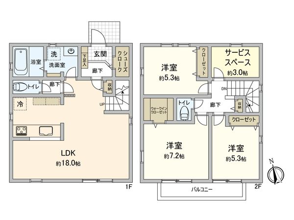 狛江市西野川2丁目 新築戸建 間取図(平面図) 狛江市西野川2丁目 新築戸建 間取図(平面図)