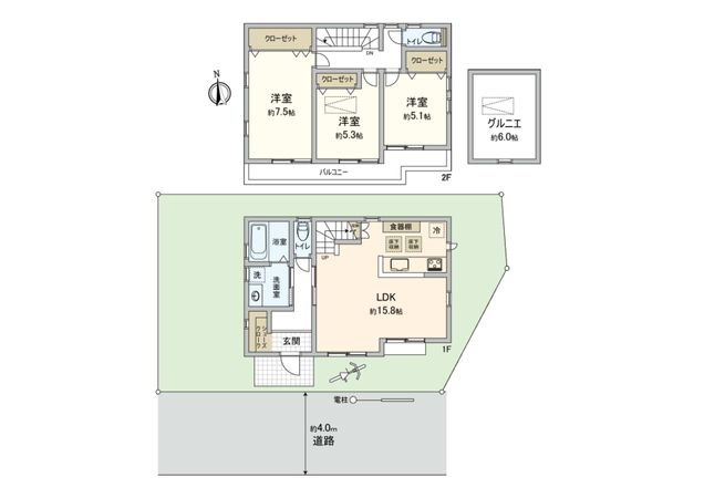 三鷹市北野3丁目 新築戸建 5号棟 間取図(平面図) 三鷹市北野3丁目 新築戸建 5号棟 間取図(平面図)
