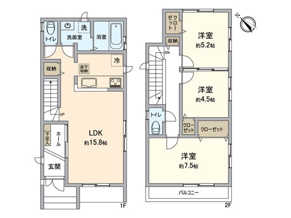 神和台1丁目 新築戸建 2号棟 間取図(平面図) 神和台1丁目 新築戸建 2号棟 間取図(平面図)