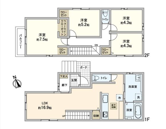 太寺天王町 新築戸建 2号棟 間取図(平面図)