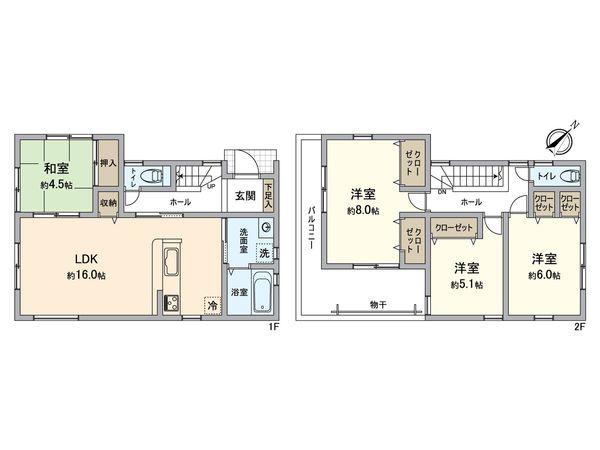 北別府5丁目 新築戸建 1号地 間取図(平面図) 北別府5丁目 新築戸建 1号地 間取図(平面図)