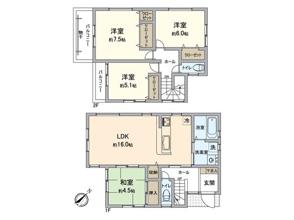 北別府5丁目 新築戸建 2号地 間取図(平面図) 北別府5丁目 新築戸建 2号地 間取図(平面図)