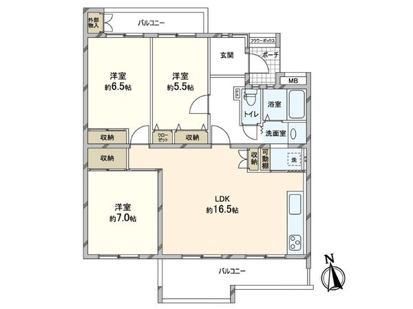 研究学園(5)団地 523号棟 間取図(平面図)