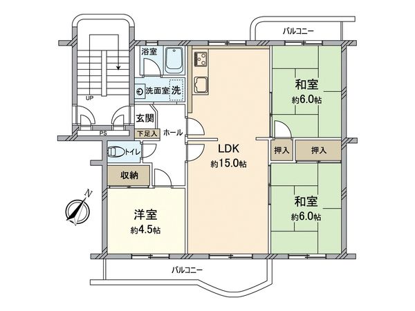 名谷25団地 102号棟 間取図(平面図) 間取図(平面図)