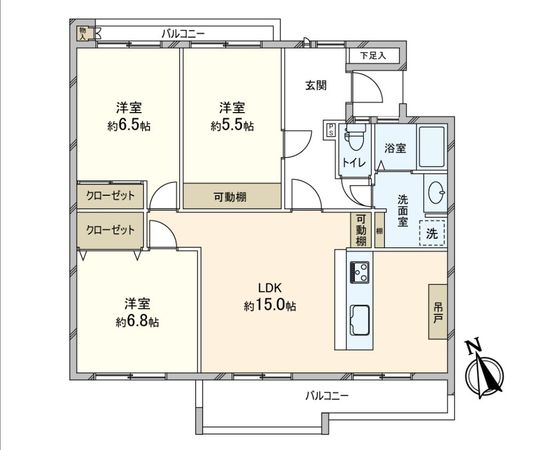 研究学園(5)団地 526号棟 間取図(平面図) 研究学園(5)団地 526号棟 間取図(平面図)