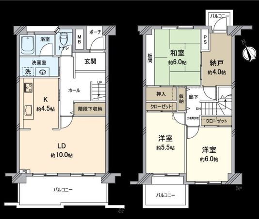 研究学園(6)団地 530号棟 間取図(平面図) 研究学園(6)団地 530号棟 間取図(平面図)