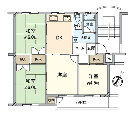 名谷1団地 6号棟 間取図(平面図) 名谷1団地 6号棟 間取図(平面図)