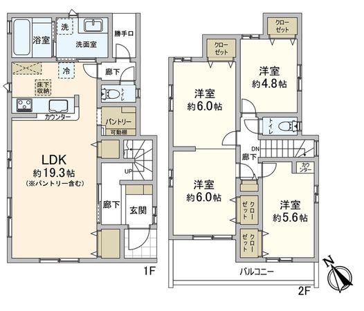 神戸市北区北五葉5丁目 新築戸建1号棟 間取図(平面図) 神戸市北区北五葉5丁目 新築戸建1号棟 間取図(平面図)