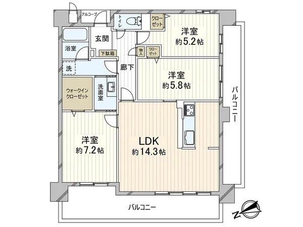 7階部分、北西・南西の角住戸
