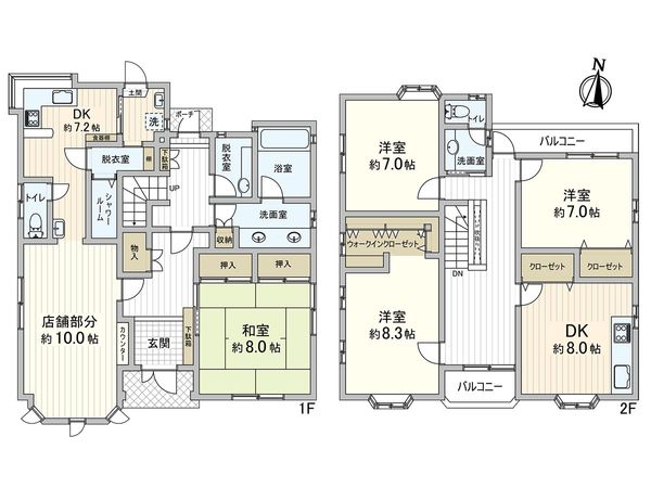 北区日の峰3丁目 店舗付き住宅 間取図(平面図)