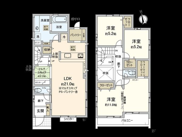 若松町新築戸建2号棟 間取図(平面図)