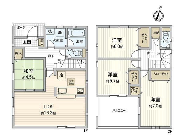 蘇我3丁目 新築戸建2号棟 間取図(平面図) 間取図(平面図)