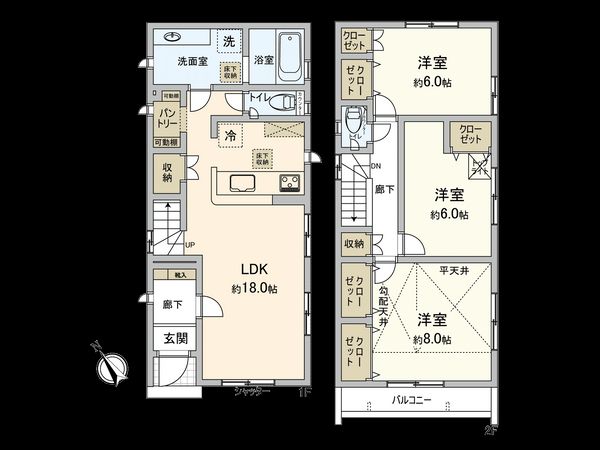 幕張西1丁目新築戸建 2号棟 間取図(平面図) 幕張西1丁目新築戸建 2号棟 間取図(平面図)
