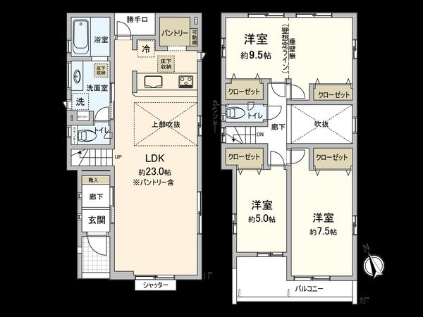 若松町新築戸建1号棟 間取図(平面図)