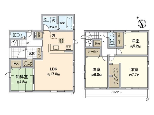 宮野木町26期新築戸建 2号棟 間取図(平面図) 宮野木町26期新築戸建 2号棟 間取図(平面図)