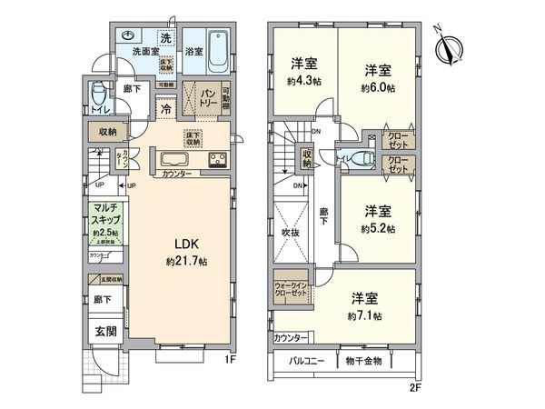 さつきが丘2丁目新築戸建 1号棟 間取図(平面図) さつきが丘2丁目新築戸建 1号棟 間取図(平面図)