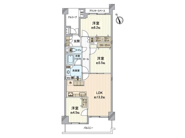 レジデンシャルコート稲毛 C棟 間取図(平面図) 間取図(平面図)