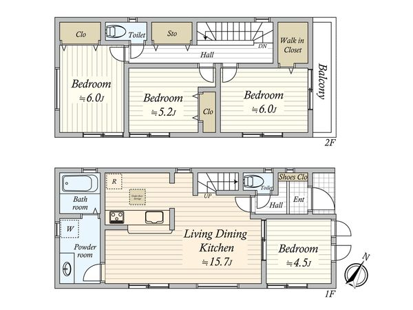 鷺沼台3丁目 新築戸建2号棟 間取図(平面図) 間取図(平面図)