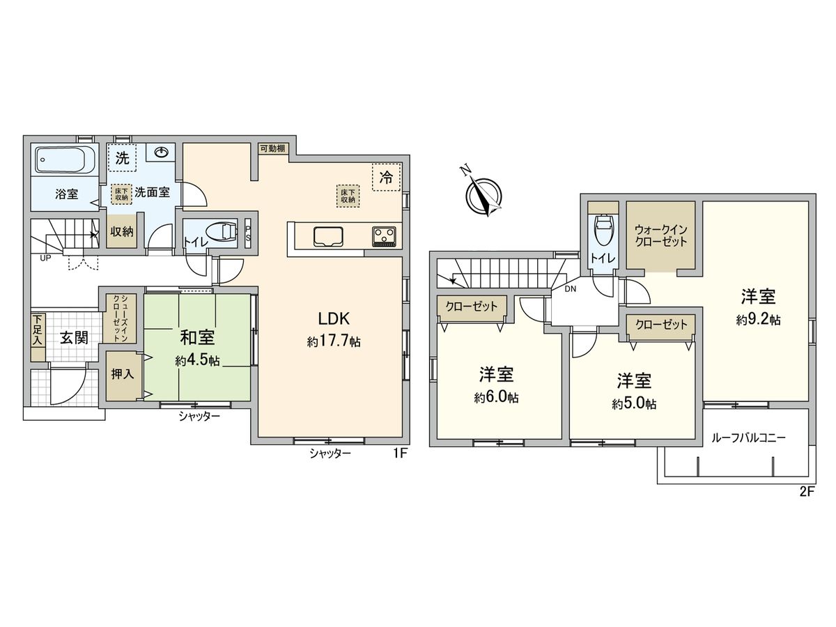 二宮1丁目 新築戸建1号棟 間取図(平面図) 間取図(平面図)