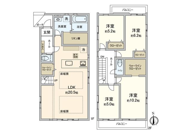 袖ケ浦5丁目 新築戸建1号棟 間取図(平面図) 間取図(平面図)