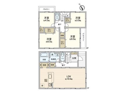 田喜野井5丁目 新築戸建1号棟 間取図(平面図)